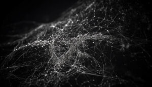Glowing spider web on dark abstract backdrop generated by AI