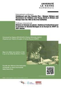Affiche A3_Enfance et femmes de plume_Autrices et traductrices pour la jeunesse en Grande-Bretagne et en Europe_Version finale