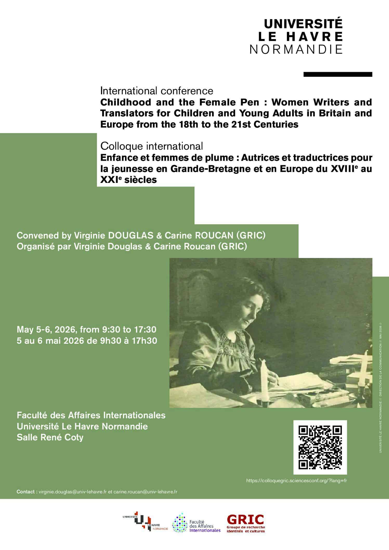 Affiche A3_Enfance et femmes de plume_Autrices et traductrices pour la jeunesse en Grande-Bretagne et en Europe_Version finale